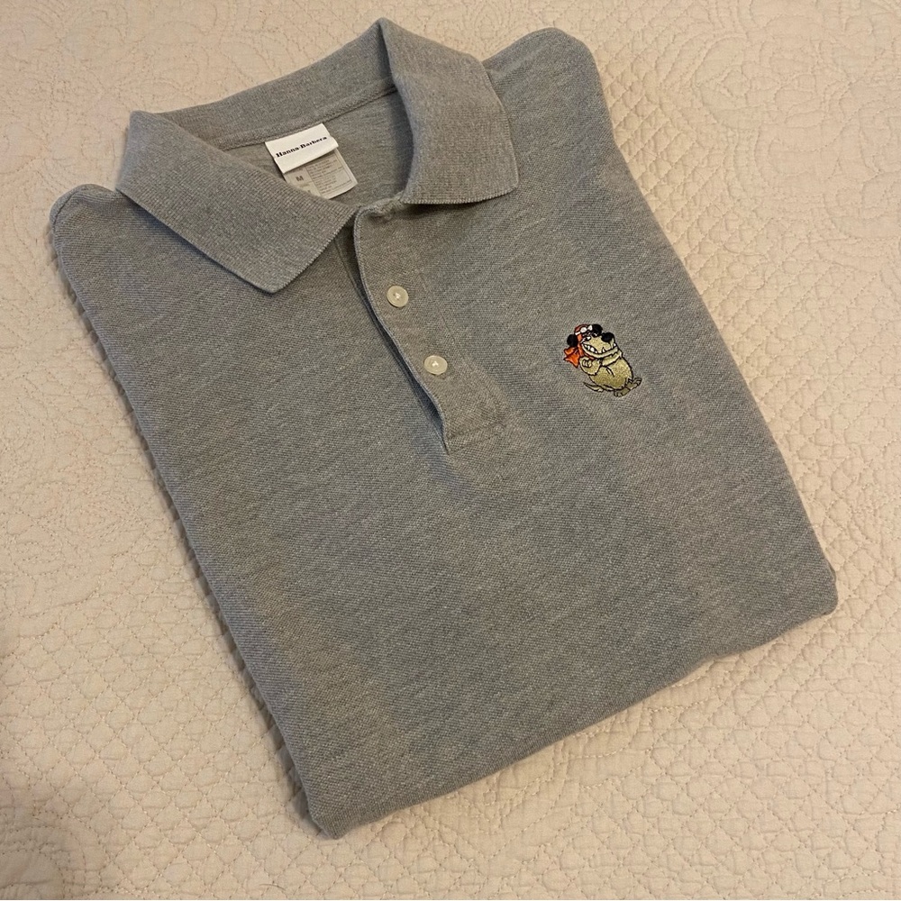 Hanna Barbera Short Sleeve Gray Polo Shirt with Embroidered Mutley